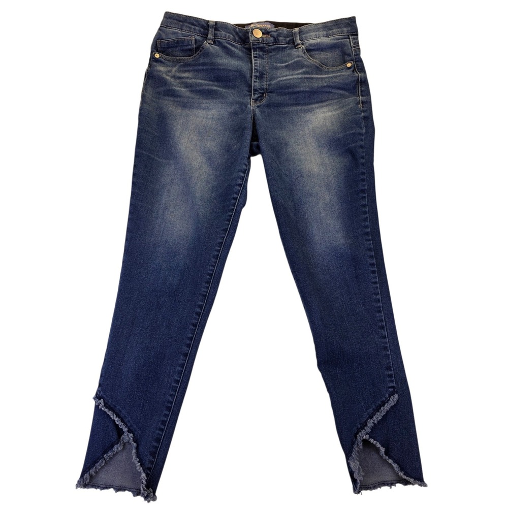 Democracy Absolution Skinny‎ Jeans Women 12 Medium Wash Raw Frayed Tulip Hem